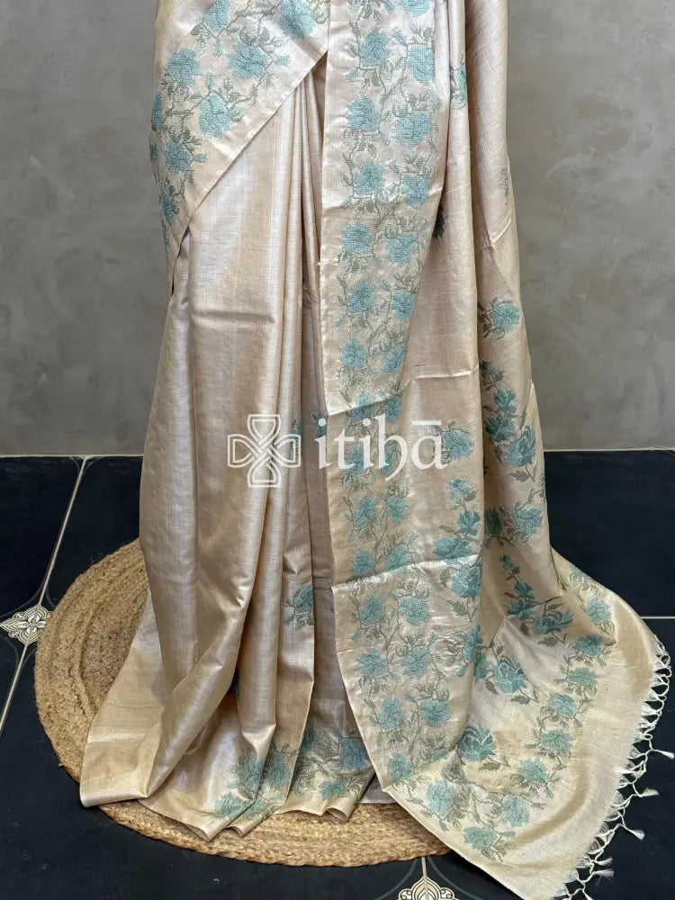 PURE TUSSAR SILK EMBROIDERYSAREE