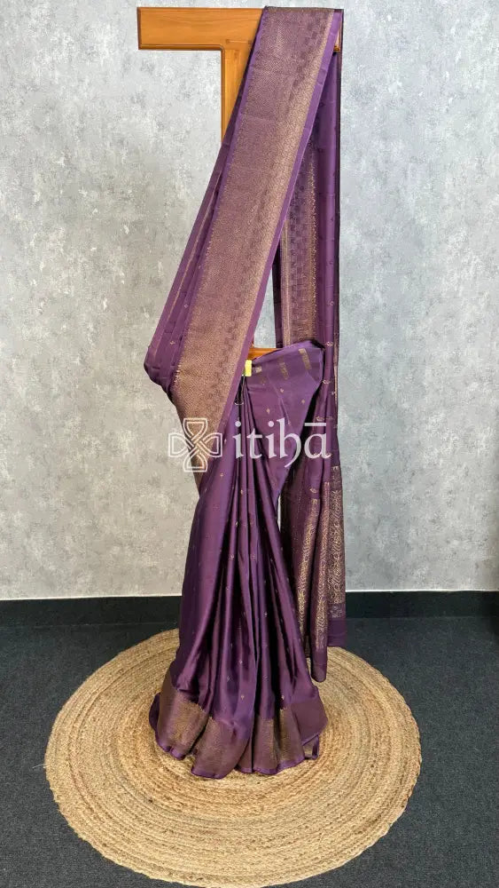 SATIN SILK BANARASI SAREE - DEEP PLUM PURPLE