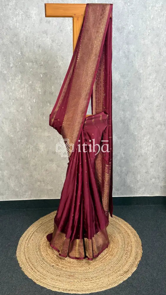 SATIN SILK BANARASI SAREE - RICH MAROON