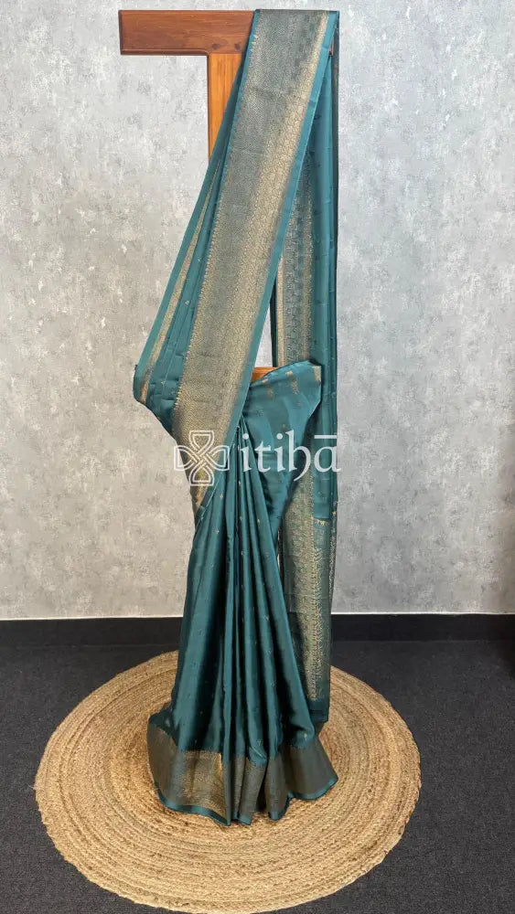 SATIN SILK BANARASI SAREE - TEAL GREEN