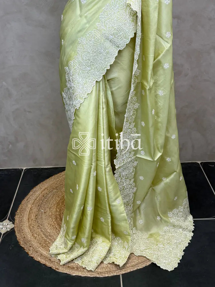SATIN TUSSAR EMBROIDERY SAREE