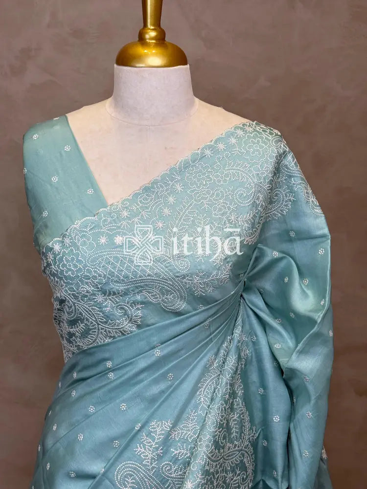 SATIN TUSSAR EMBROIDERY SAREE