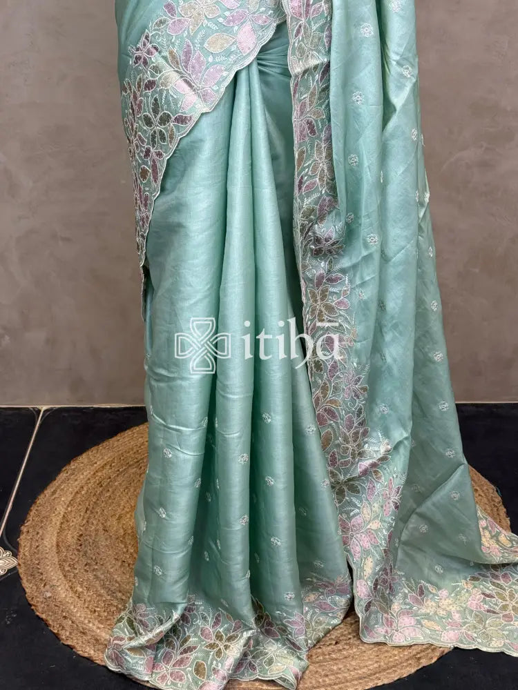 SATIN TUSSAR EMBROIDERY SAREE