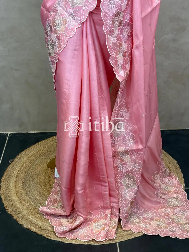 SATIN TUSSAR EMBROIDERY SAREE