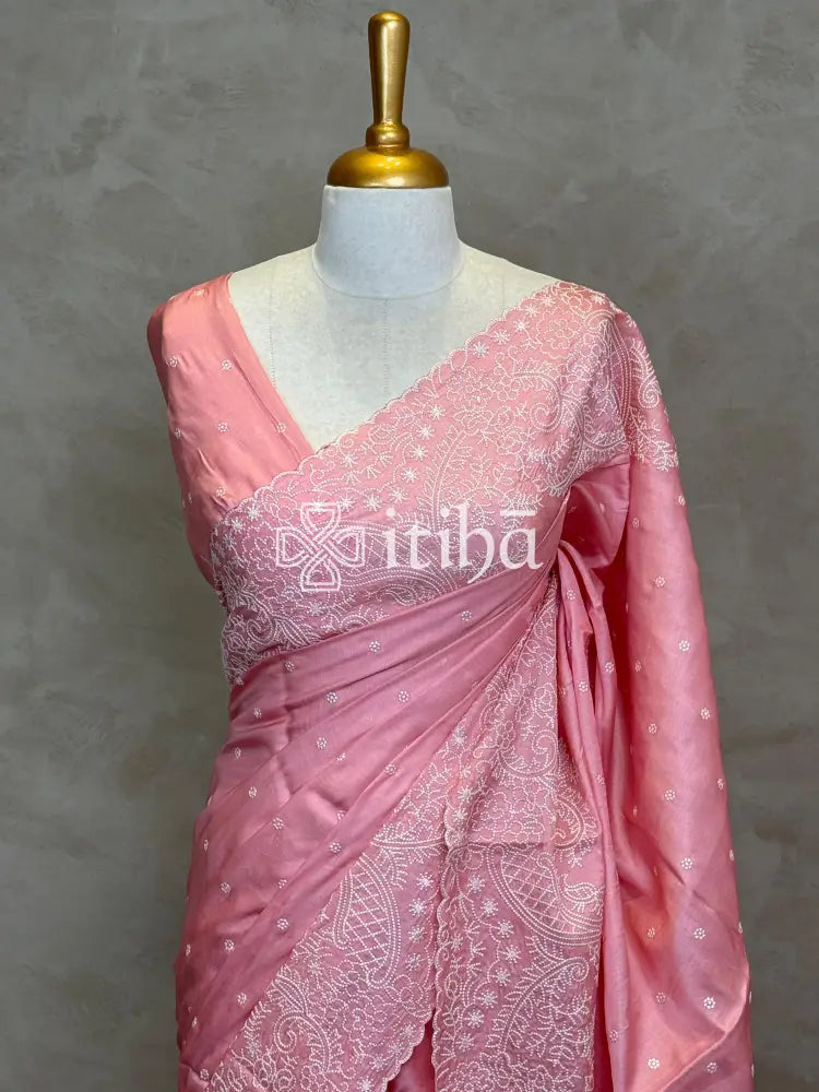 SATIN TUSSAR EMBROIDERY SAREE