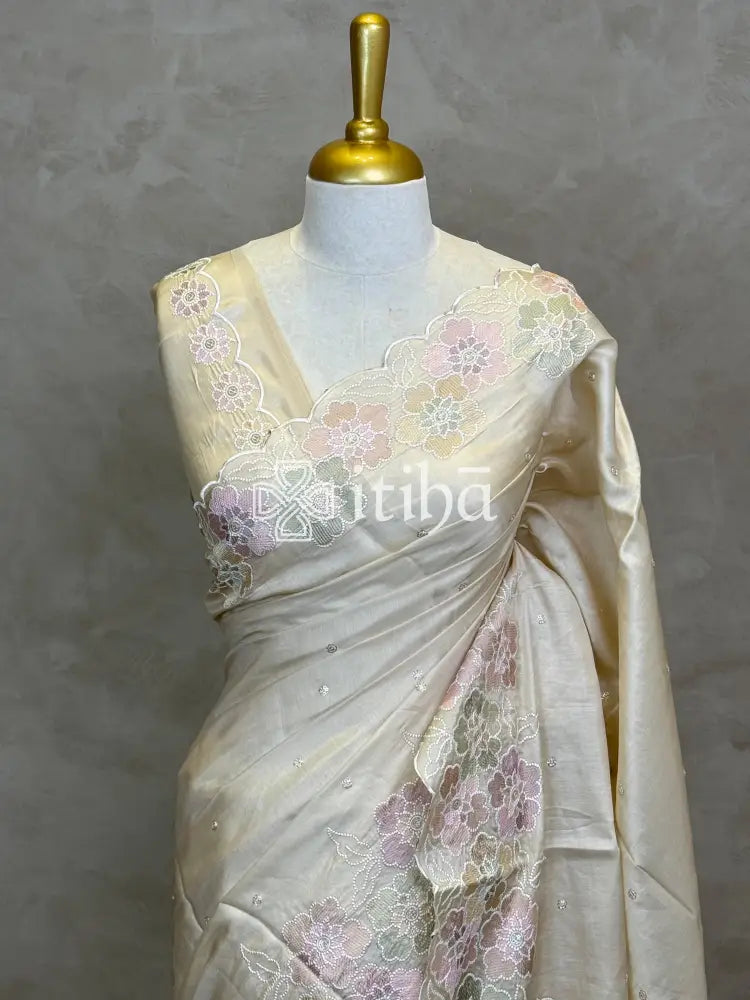 SATIN TUSSAR EMBROIDERY SAREE