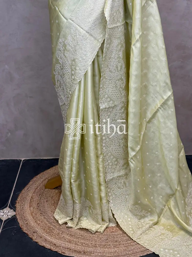 SATIN TUSSAR EMBROIDERY SAREE
