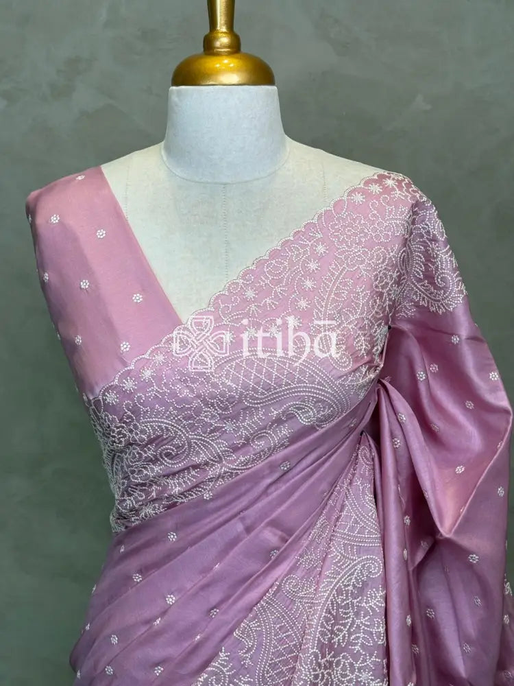 SATIN TUSSAR EMBROIDERY SAREE