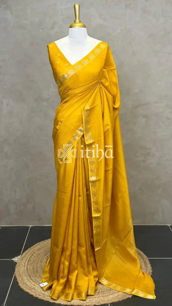 SEMI CREPE SILK BANARASI SAREE - mustard yellow