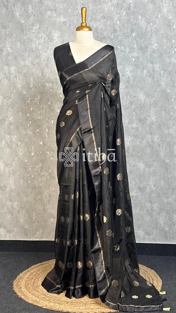 SEMI JUTE BANARASI SAREE - Black