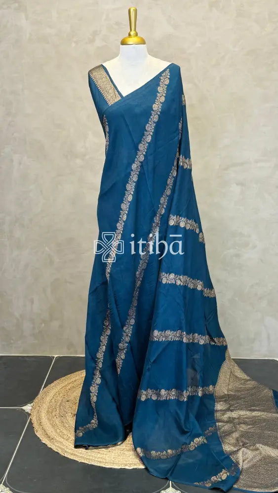 SEMI MATKA TUSSAR BANARASI SAREE - PEACOCK BLUE