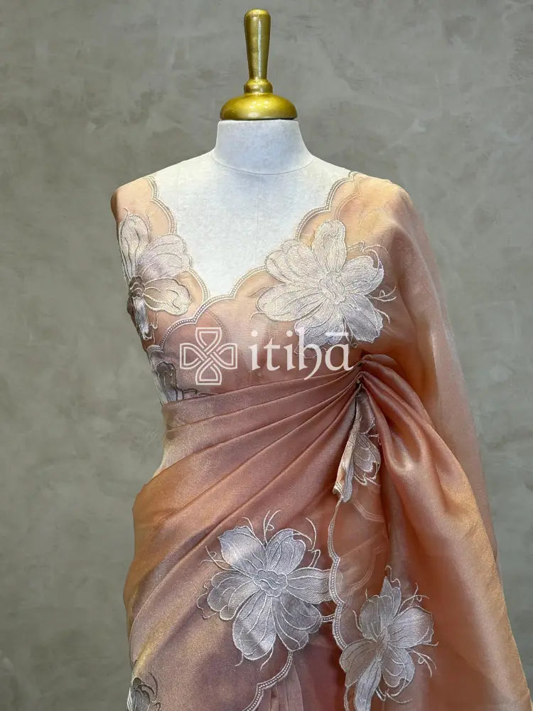 SEMI ORGANZA APPLIQUE SAREE