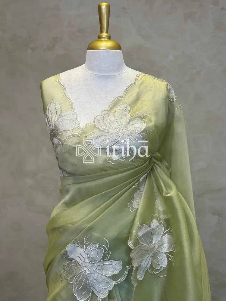 SEMI ORGANZA APPLIQUE SAREE