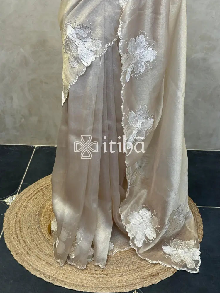 SEMI ORGANZA APPLIQUE SAREE