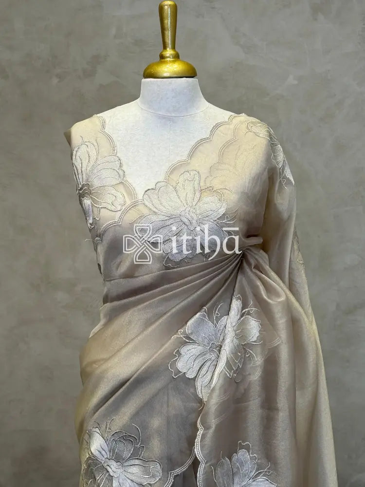 SEMI ORGANZA APPLIQUE SAREE