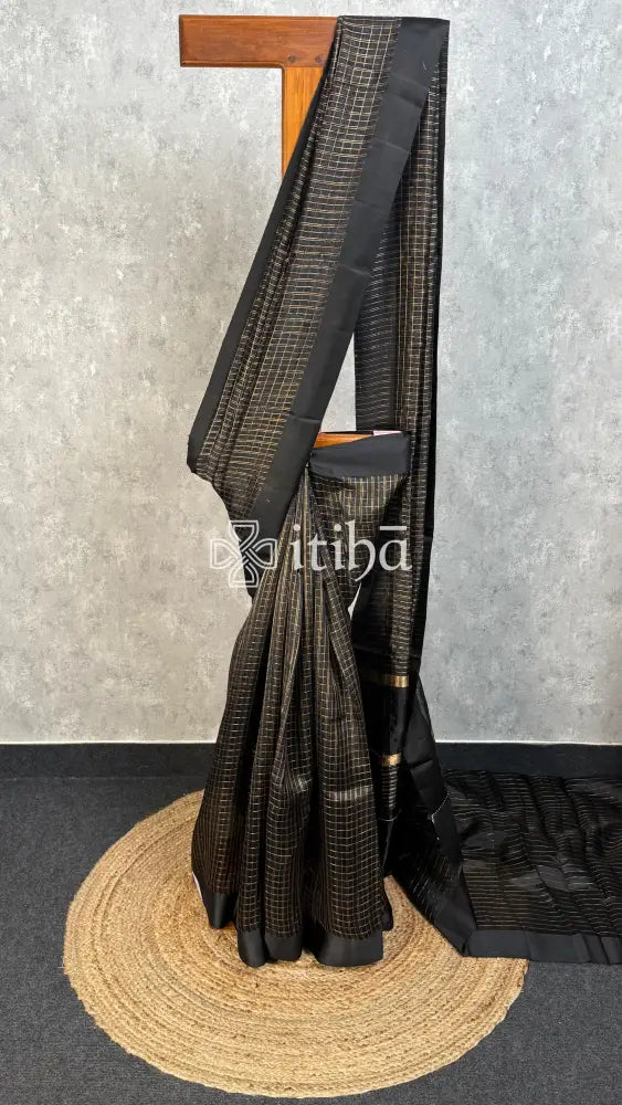 SEMI ORGANZA BANARASI SAREE - Black