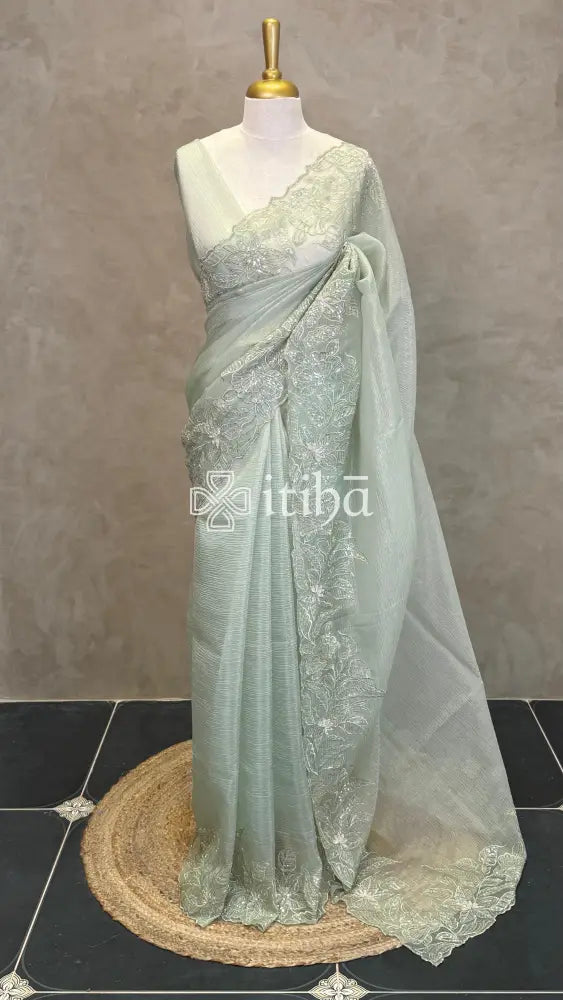 SEMI ORGANZA DESIGHNER SAREE