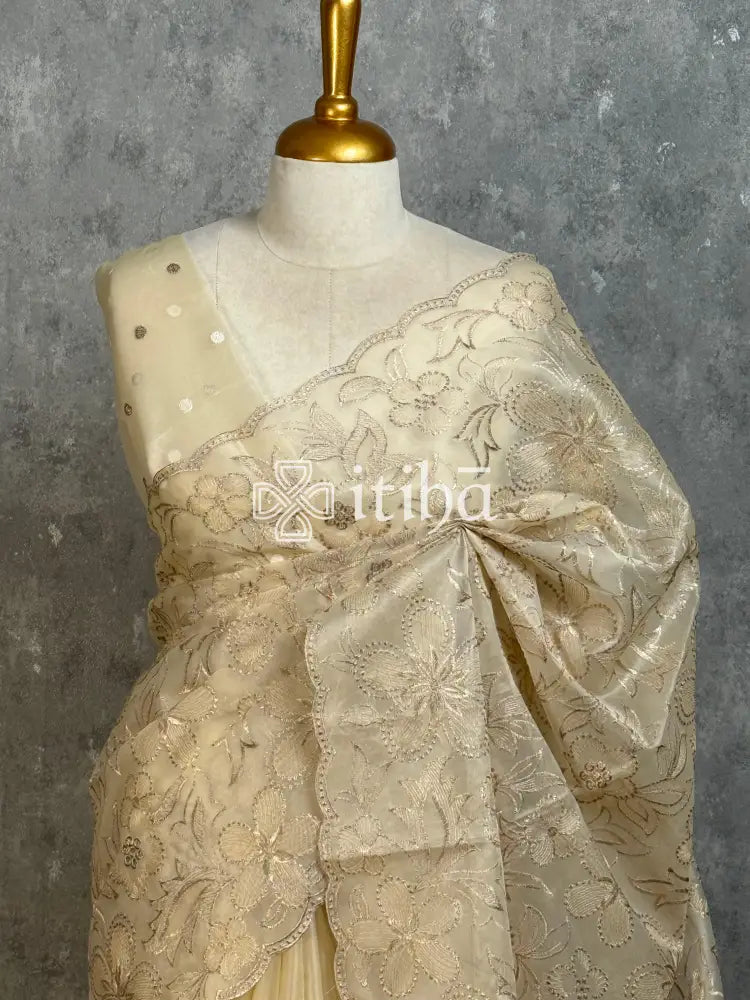 SEMI ORGANZA EMBROIDERY SAREE