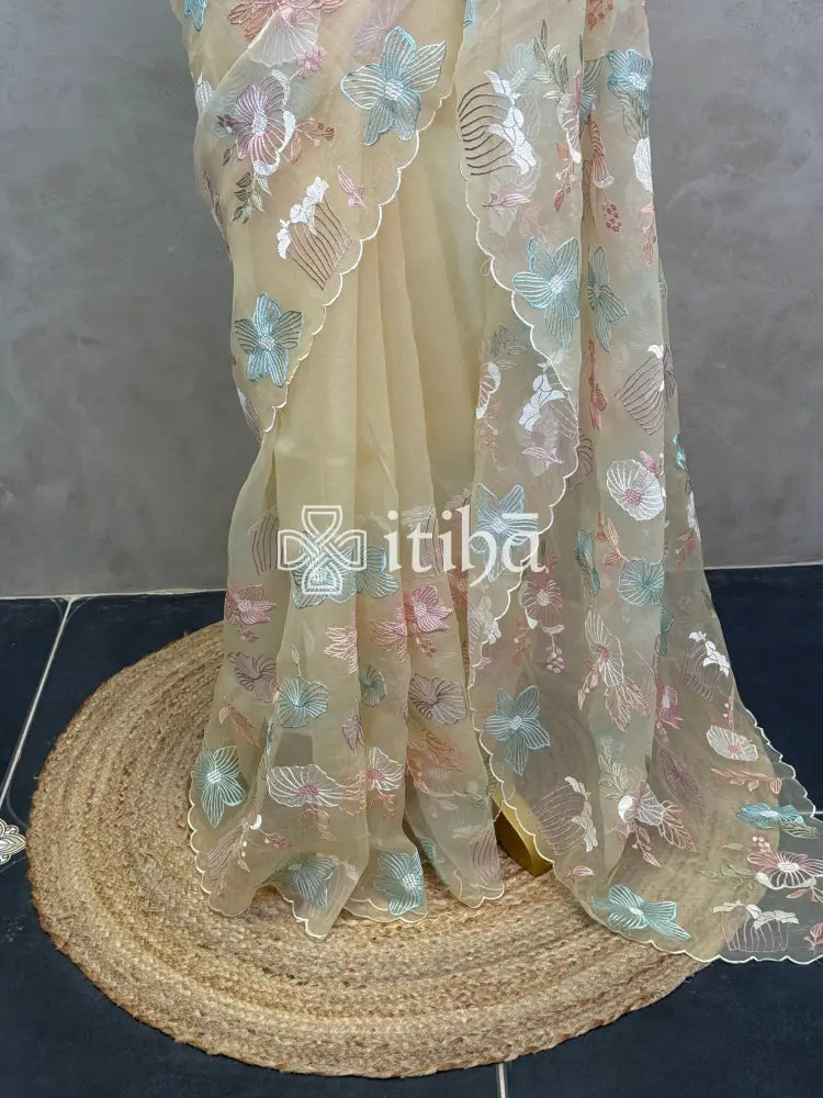 SEMI ORGANZA EMBROIDERY SAREE