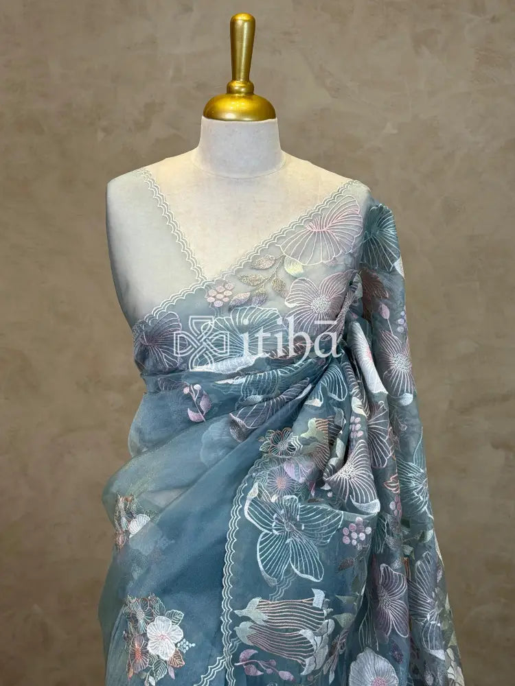 SEMI ORGANZA EMBROIDERY SAREE