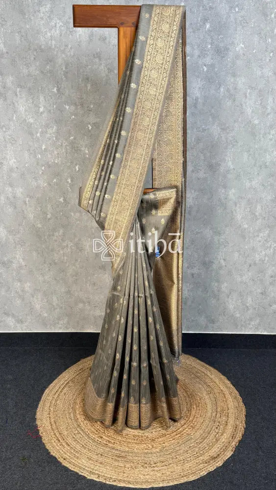 SEMI RAW SILK WEAVING BANARASI SAREE - Grey