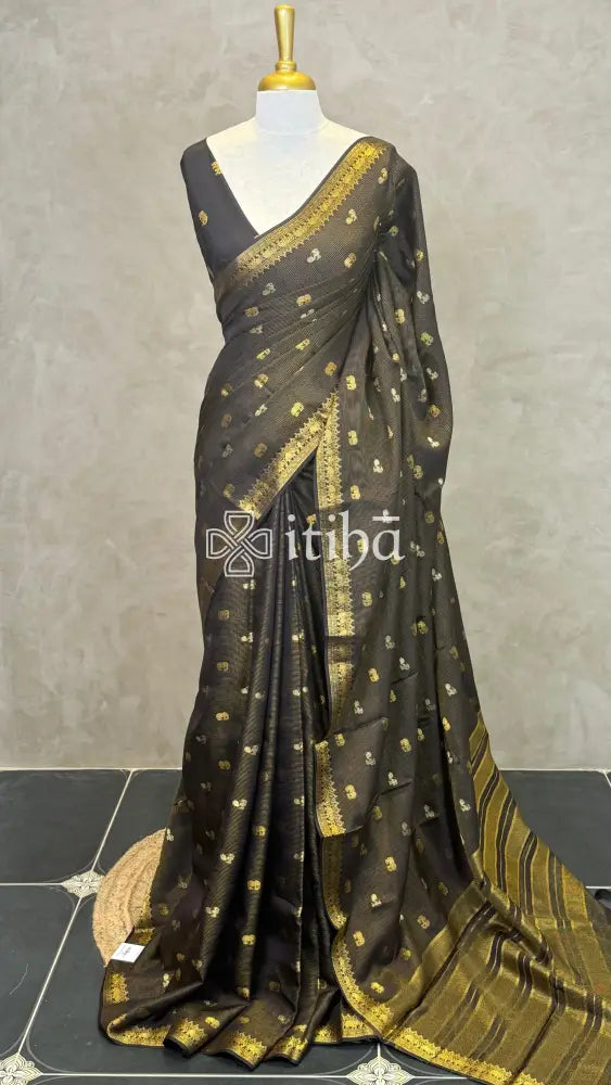 SEMI SILK BANARASI SAREE - Black