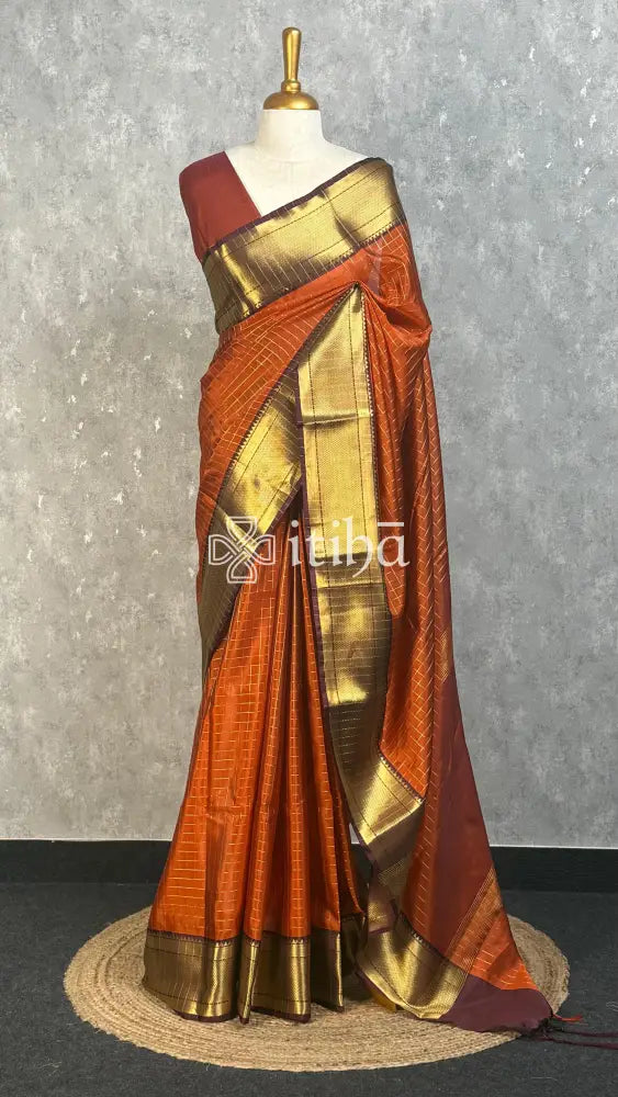 SEMI SILK BANARASI SAREE - BURNT ORANGE