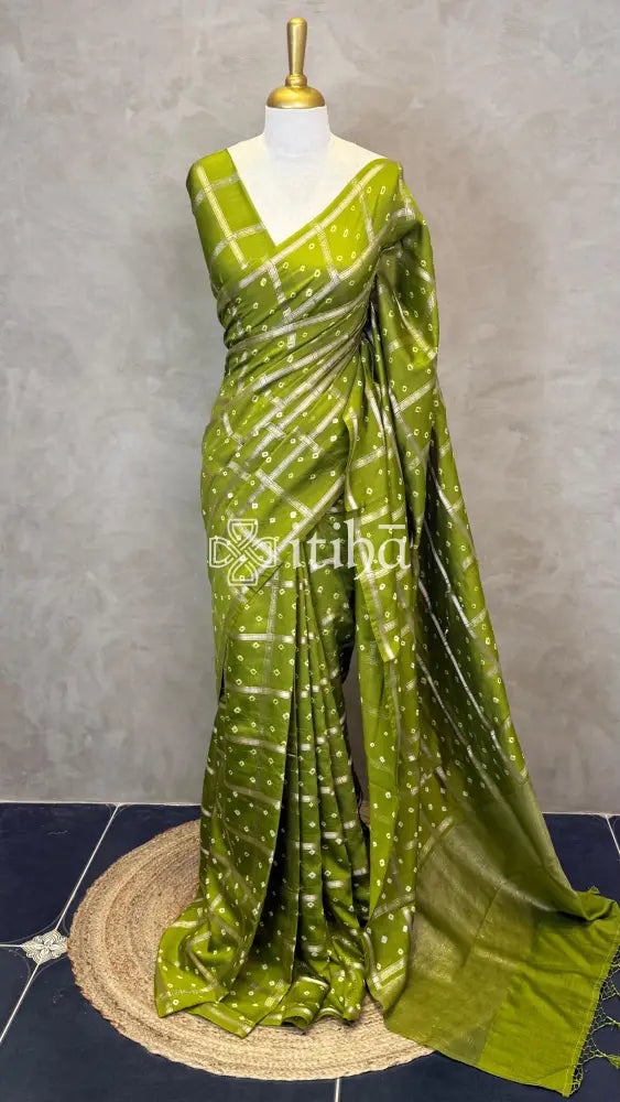 SEMI SILK CHARCHOLA BHANDHINI SAREE - LIGHT GREEN
