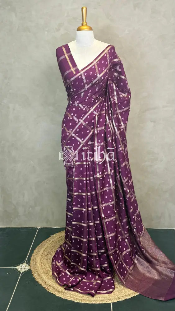 SEMI SILK CHARCHOLA BHANDHINI SAREE - WINE PURPLE