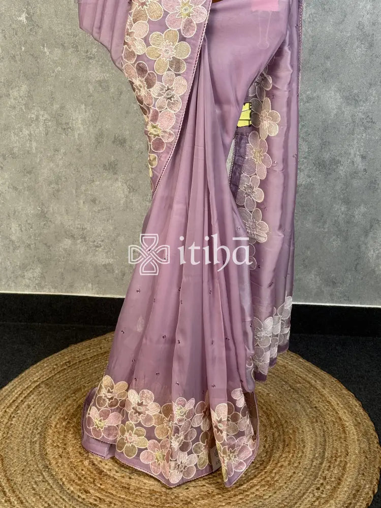 SEMI SILK ORGANZA SAREE - LAVENDER GREY
