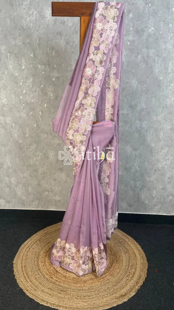 SEMI SILK ORGANZA SAREE - LAVENDER GREY