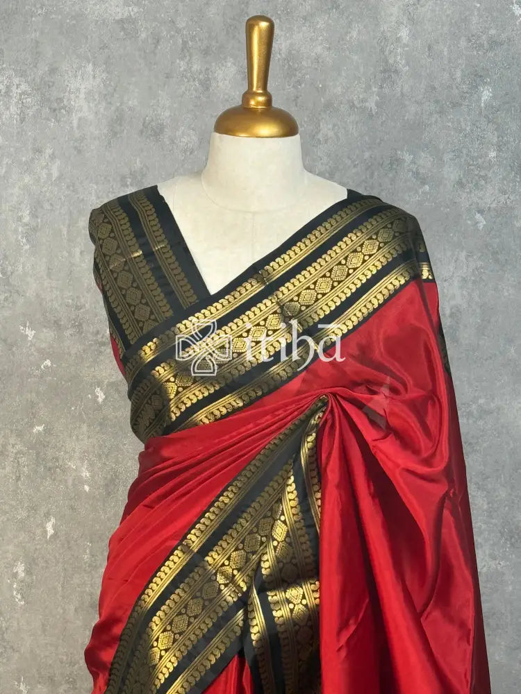 SEMI SILK SAREE- BANARASI SAREE - DARK RED