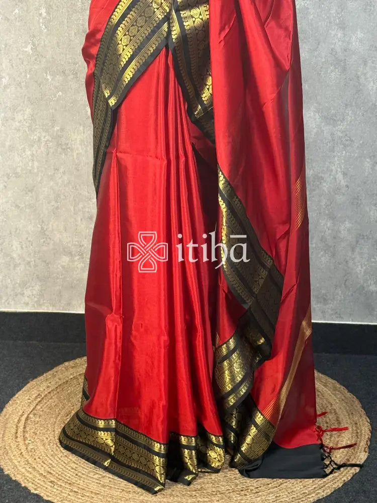 SEMI SILK SAREE- BANARASI SAREE - DARK RED