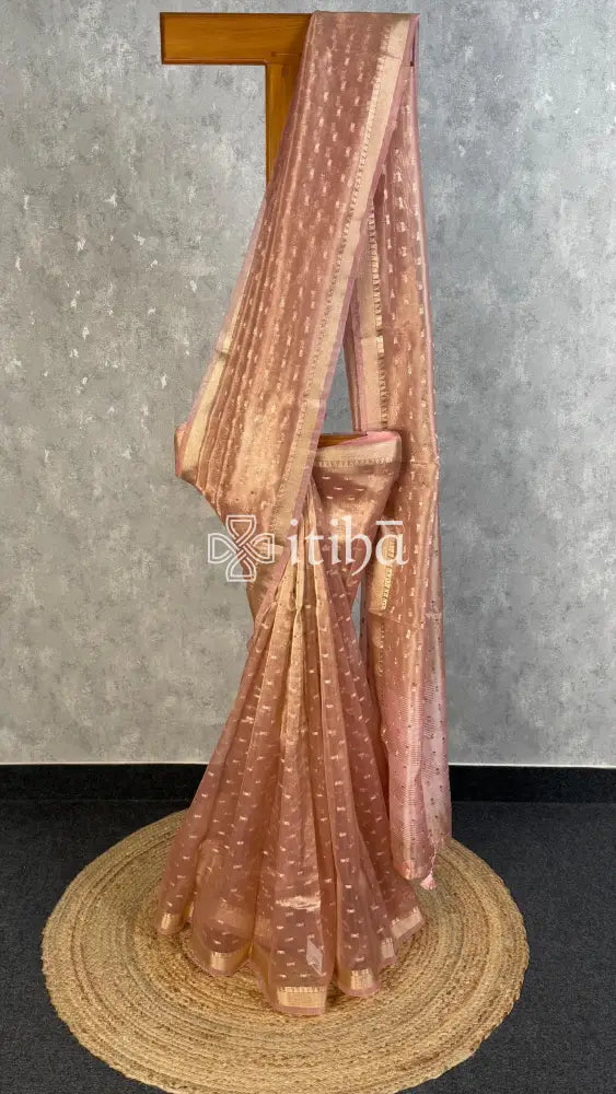 SEMI TISSUE ORGANZA BANARASI SAREE - DUSTY MOCHA PINK
