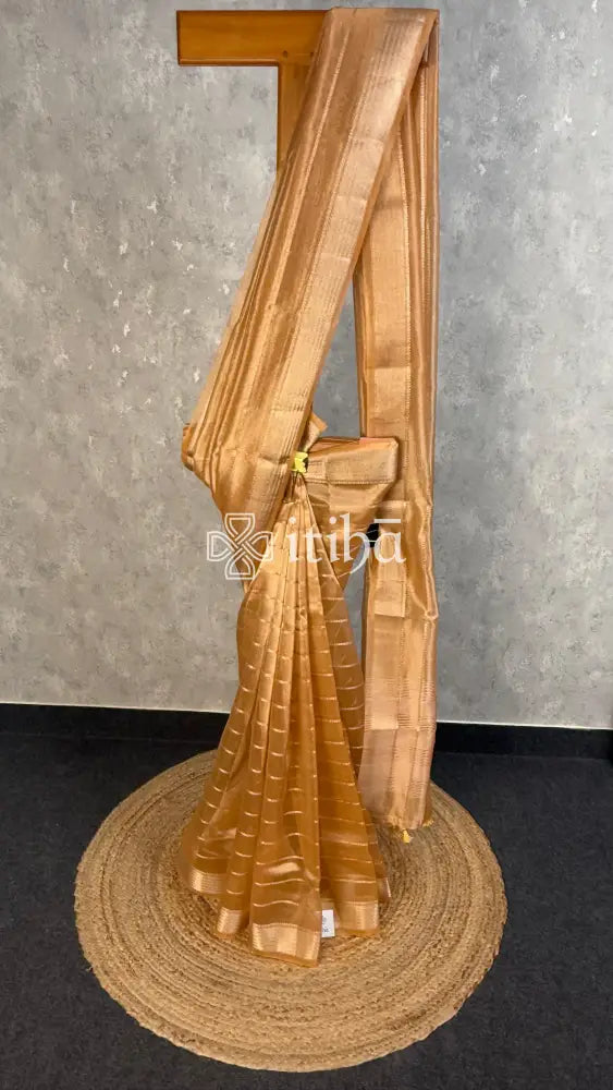 SEMI TISSUE ORGANZA BANARASI SAREE - HONEY GOLD