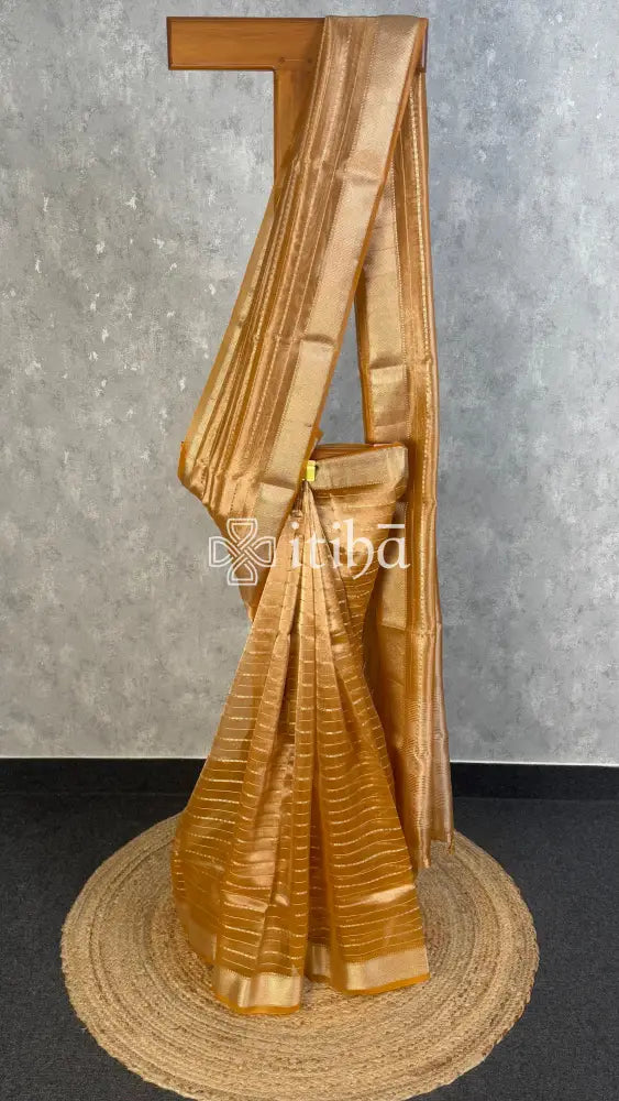 SEMI TISSUE ORGANZA BANARASI SAREE - marigold