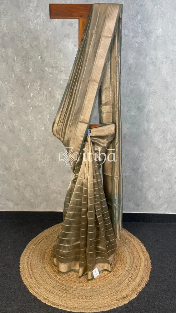 SEMI TISSUE ORGANZA BANARASI SAREE - moss green