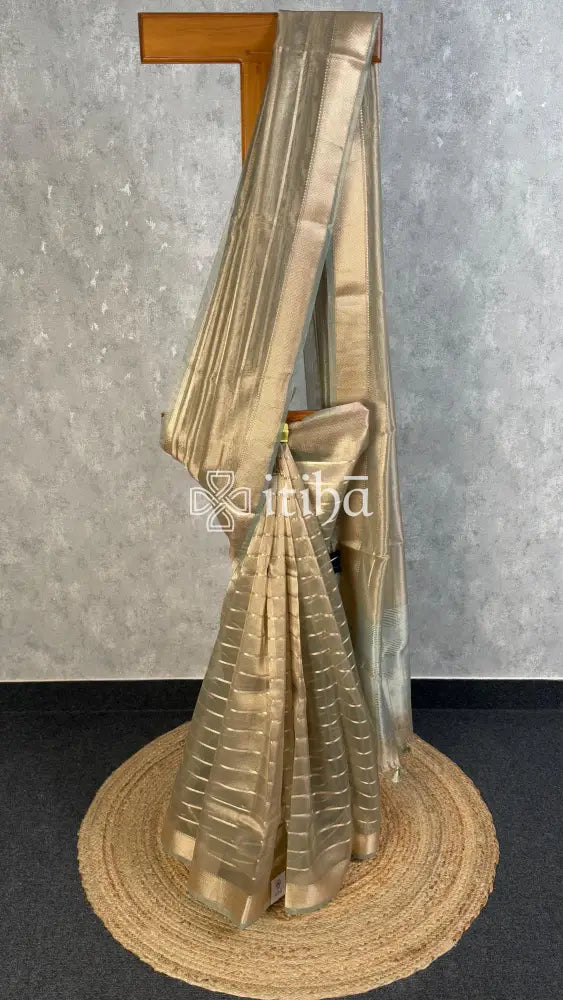 SEMI TISSUE ORGANZA BANARASI SAREE - MUTED OLIVE GREEN