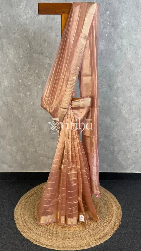 SEMI TISSUE ORGANZA BANARASI SAREE - PEACH CHAMPAGNE