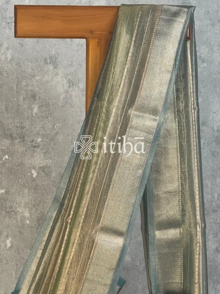 SEMI TISSUE ORGANZA SHADED BANARASI SAREE - eucalyptus green