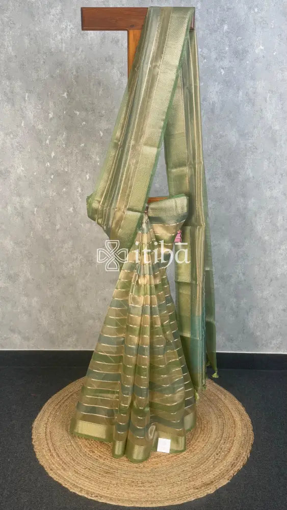 SEMI TISSUE ORGANZA SHADED BANARASI SAREE - moss green