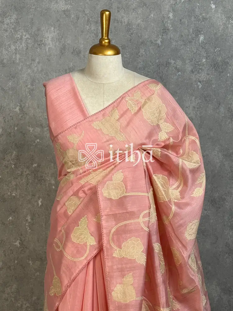 SEMI TUSSAR APPLIQUE EMBROIDERY SAREE