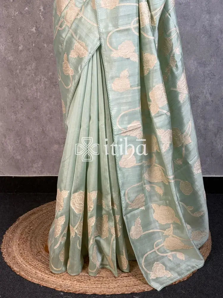 SEMI TUSSAR APPLIQUE EMBROIDERY SAREE