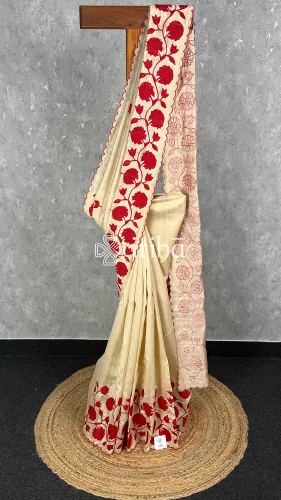 SEMI TUSSAR APPLIQUE SAREE