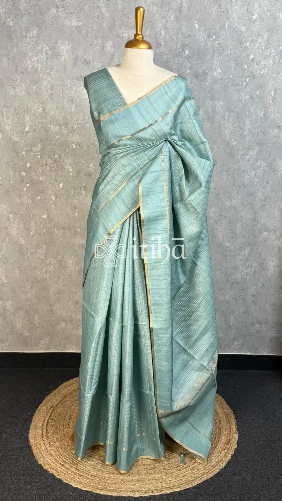 SEMI TUSSAR BANARASI SAREE - AQUA BLUE