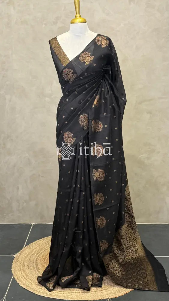 SEMI TUSSAR BANARASI SAREE - Black