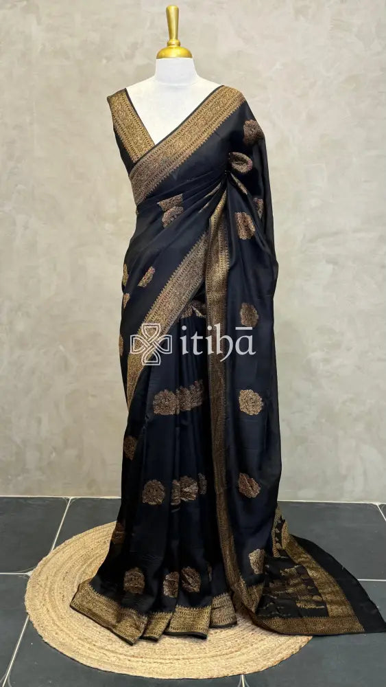 SEMI TUSSAR BANARASI SAREE - Black