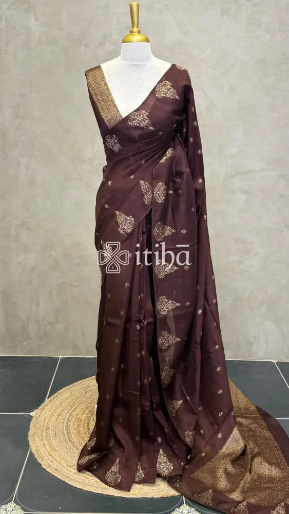 SEMI TUSSAR BANARASI SAREE - Brown