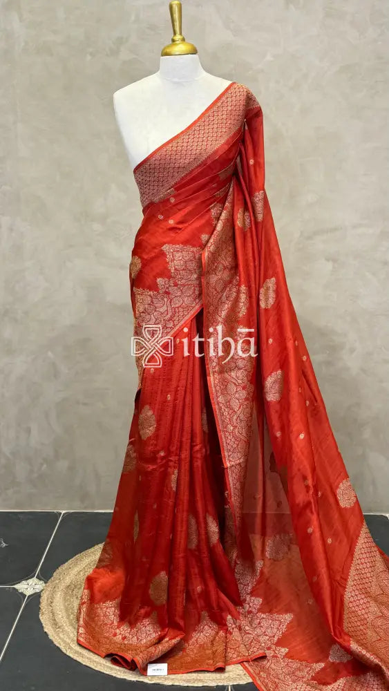 SEMI TUSSAR BANARASI SAREE - BURNT ORANGE