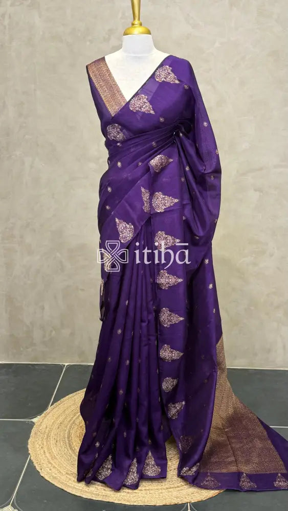 SEMI TUSSAR BANARASI SAREE - DEEP PURPLE
